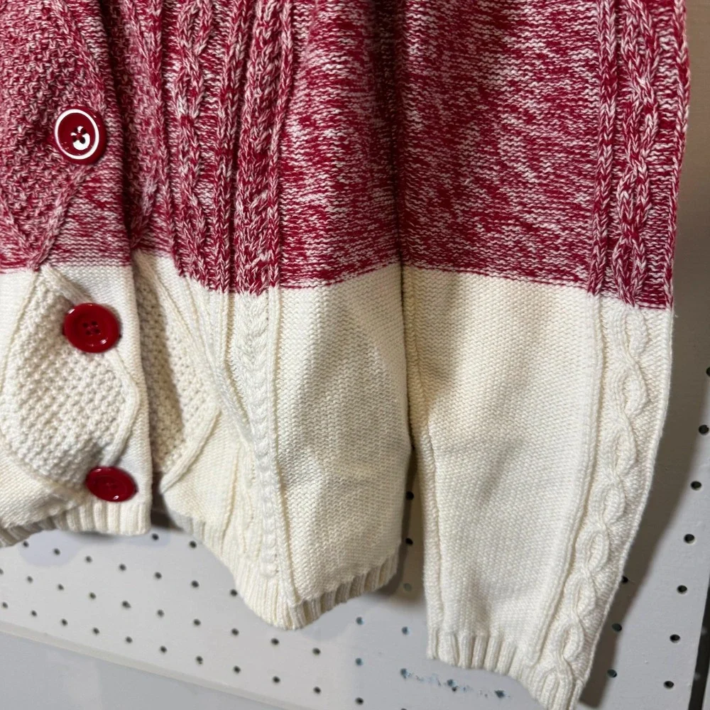 Talbots Cardigan Women's Size‎ Small Red White Cable Knit Long Sleeve Sweater